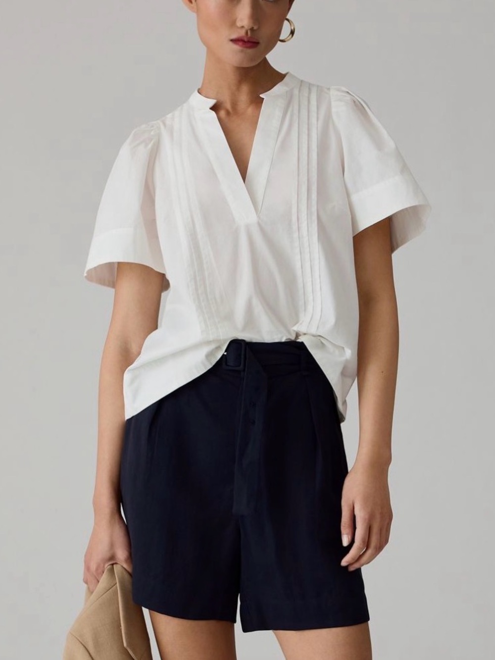 NWT Maeve White Poplin Pintuck Blouse - L